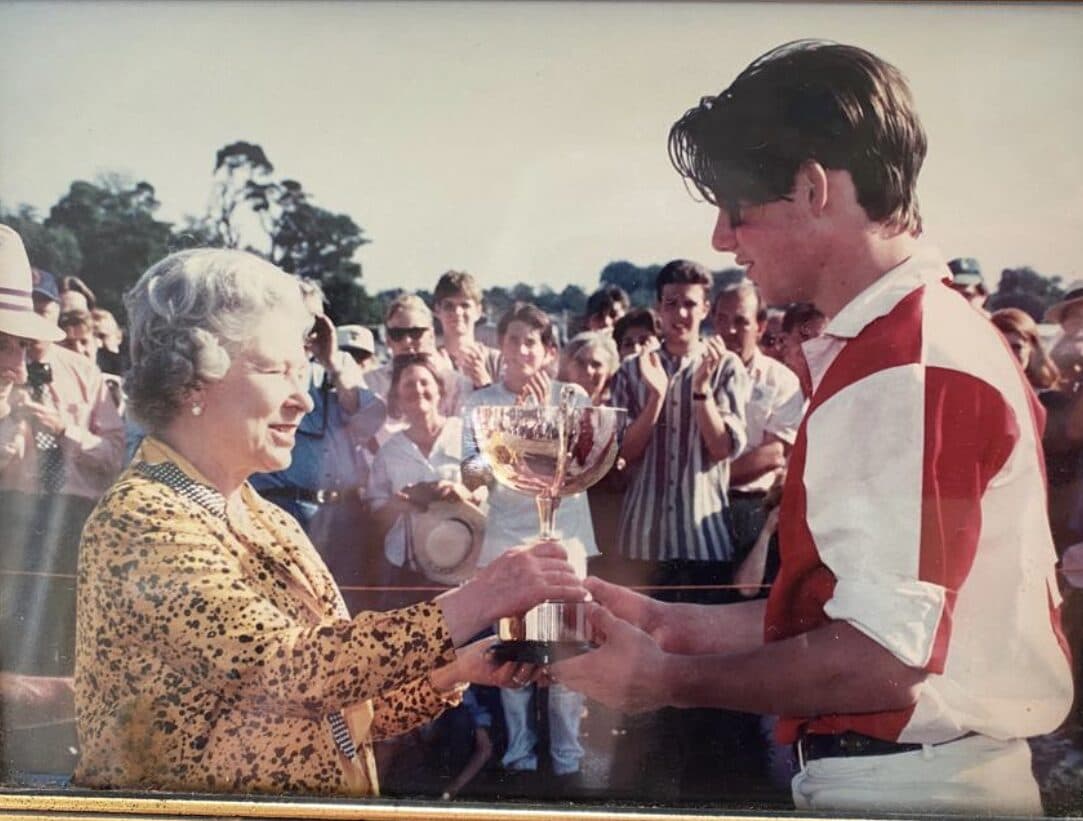 Young Malcolm Borwick receiving trophy from Her Majesty The Queen